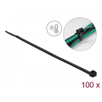 Delock Kábelkötöző ellenáll a hideg hőmérsékletnek hossza 300 x szélessége 4,8 mm, 100 db. Fekete