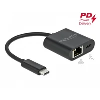 Delock USB Type-C  adapter Power Delivery porttal Gigabit LAN 10/100/1000 Mbps fekete