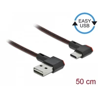 Delock EASY-USB 2.0 kábel A-típusú csatlakozódugó - USB Type-C  csatlakozódugó, ívelt bal / jobb, 0,