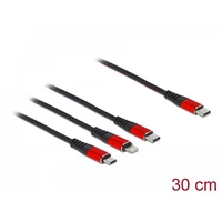 Delock 30 cm hosszú, USB töltő kábel 3 az 1 USB Type-C  apa Lightning -, Micro USB- és USB Type-C  c