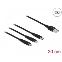 Delock 30 cm hosszú, USB töltő kábel 3 az 1-ben Lightning -, Micro USB- és USB Type-C  csatlakozásho