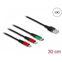 Delock 30 cm hosszú, USB töltő kábel 3 az 1 A-típusú apa 2 x Lightning -, es USB Type-C  csatlakozáshoz