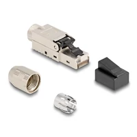 Delock RJ45 apa dugaszoló szerelvény Cat.6A kábel borítással és por elleni fedéllel szerszám nélkül szerelhető