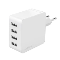 Logilink 4 portos USB fali töltő, 4x USB-A, 24 W, fehér
