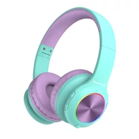 PowerLocus PLED Bluetooth fejhallgató gyerekeknek hallásvédő hangerőlimittel, kékeszöld/lila
