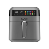 KOOC XL Airfryer Óriás Légsütő, 6,5 L ,LED érintőképernyős digitális kijelző, 10 az 1-ben, Testreszabott Hőmérséklet/Idő, Tapadásmentes Kosár, Szürke KAF650