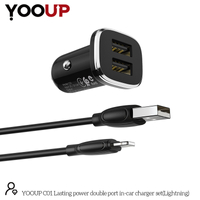YOOUP C01 Lasting Power kettős portos autós töltőkészlet (Lightning, fekete)
