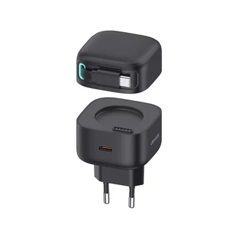 Usams CC209 Hálózati gyorstöltő PD 35W Teleszkópos lightning kábellel fekete
