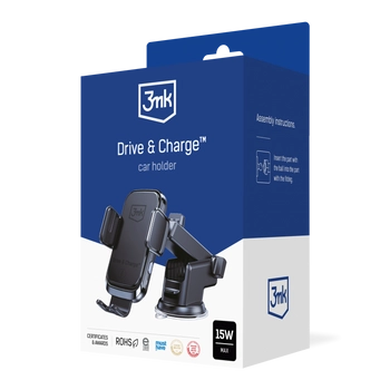 3mk Drive & Charge Vezeték nélküli autós tartó és töltő 15W - Fekete