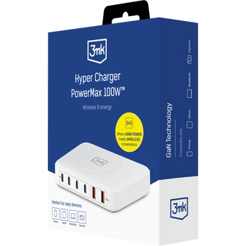 3mk Hyper PowerMax USB-A/USB-C/Wireless Hálózati Hipertöltő - Fehér (100W)