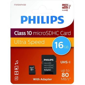 Philips Micro SDHC Memóriakártya 16GB Class 10 UHS-I U1 Adapter (PH669074)