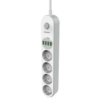 Energizer EPB2500W01EU hálózati elosztó 3db hálózati és 6db USB csatlakozó aljzattal, túlfeszültség védelemmel, 2m kábel