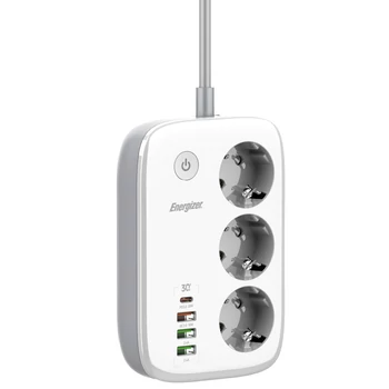 Energizer EPB2500W02EU Wi-Fi  vezérelhetőségű hálózati elosztó, 30W-os PD (USB) gyorstöltéssel és túlfeszültség védelemmel