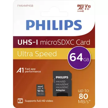 Philips Micro SDXC Memóriakártya 64GB Class 10 UHS-I U1 Adapter (PH666868)